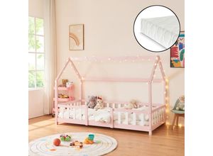 4059438676901 - Kinderbett Sisimiut mit Matratze 90x200 cm Rosa   Weiß [encasa] Rosa