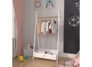 4059438680908 - [encasa] - Kinder-Garderobe Laxe 126x73x43 cm Weiß Natur Weiß