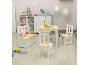 4059438680915 - [encasa] - Kindertischset Lousame Kiefernholz Natur   Weiß Weiß