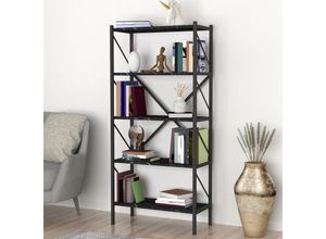 4059438683336 - [encasa] - Bücherregal Vanylven 160x66x34cm Marmor schwarz Schwarz