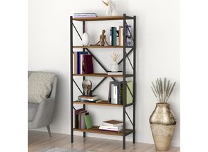 4059438683343 - [encasa] - Bücherregal Vanylven 160x66x34cm Walnuss Walnuss