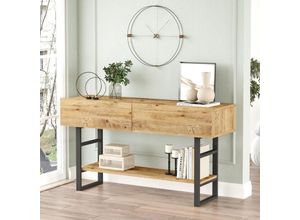 4059438802911 - [encasa] - Konsolentisch Lappeenranta 139x43x76cm Eiche rustikal Schwarz Natural Oak