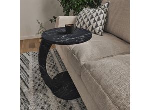 4059438812361 - [encasa] - Beistelltisch Holeby mit Rollen Marmoroptik schwarz Schwarz