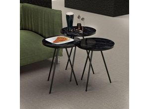 4059438812828 - [encasa] - Satztisch Ølgod 3er Set Marmoroptik Schwarz Schwarz