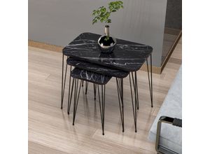 4059438812866 - [encasa] - Satztisch Rudkøbing 3er Set schwarze Marmoroptik Schwarz