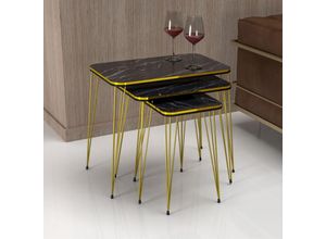 4059438812897 - [encasa] - Satztisch Rudkøbing 3er Set schwarze Marmoroptik   Gold Gold