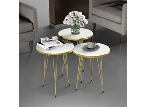 4059438812927 - [encasa] - Satztisch Ry 3er Set Weiß   Gold Gold