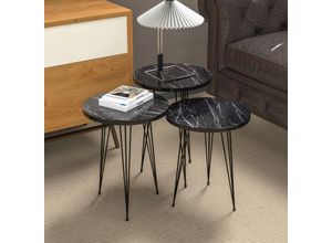 4059438812965 - [encasa] - Satztisch Ry 3er Set schwarze Marmoroptik Schwarz