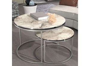 4059438813269 - [encasa] - Couchtischset Skagen im 2er Set Marmor weiß   Silber Weiß