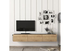 4059438820496 - [encasa] - Fernsehschrank Vihti 180x31x295cm Schwarz Eiche Beige