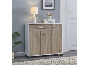 4059438842894 - [encasa] - Sideboard Bobeck 72x80x28cm Weiß Eiche Weiß