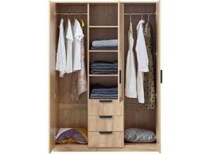 4059438843136 - [encasa] - Kleiderschrank Eiselfing 176x120x52 cm 3 Schubladen Eiche