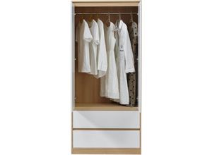 4059438843150 - [encasa] - Kleiderschrank Bastheim 176x80x52 cm 2 Schubladen Weiß   Eiche