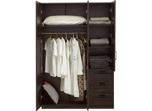 4059438843242 - [encasa] - Kleiderschrank Finning 176x120x52 cm 3 Schubladen Walnuss