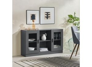 4059438844959 - [encasa] - Sideboard Spøttrup mit Glastüren 120x305x70cm Dunkelgrau Dunkelgrau