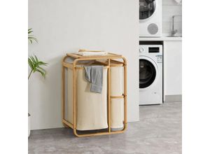 4059438846977 - Wäschesammler Evenes mit 3 Wäschekörben Bambus Beige [encasa] - Beige