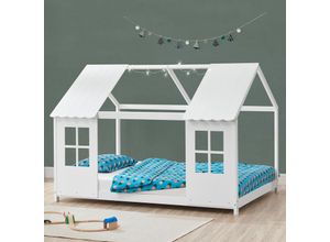 4059438849299 - Halboffenes Kinderbett Tostedt 120x200cm Weiß [encasa] - Weiß