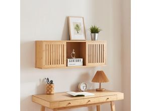 4059438849527 - [encasa] - Wandregal Grums mit zwei Schiebetüren 925x20x33cm Bambus Bambus