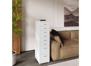 4059438850028 - [encasa] - Rollcontainer Kökar mit 8 Schubladen 109x28x41 cm Weiß Weiß