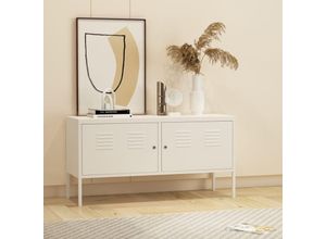 4059438852510 - Sideboard Pyhtää 118x40x60cm Stahl Weiß [encasa] - Weiß