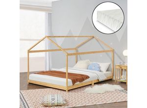 4059438852749 - [encasa] - Kinderbett Vindafjord 120x200cm Bambus mit Matratze Bambus