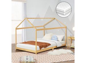 4059438863073 - [encasa] - Kinderbett Vindafjord 70x140cm Bambus mit Matratze Bambus