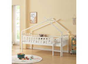 4059438879272 - Hausbett Sotkamo 90x200cm mit Rausfallschutz Kiefernholz Weiß [encasa] - Weiß