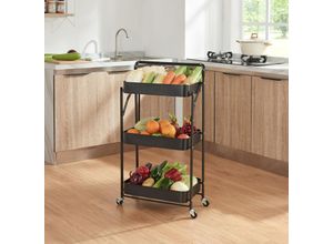 4059438881190 - [encasa] - Rollwagen Vörå mit 3 Ebenen 88x45x30cm Schwarz Schwarz