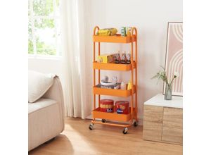 4059438882449 - [encasa] - Küchenrollwagen Pyhäntä mit 4 Ebenen Orange Orange