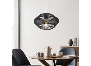 4059438886065 - Hängeleuchte Amersham Metall+Rattan Schwarz [ Luxpro