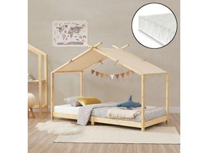 4059438896736 - [encasa] - Kinderbett Brome 90x200cm mit Matratze Natur Kiefer