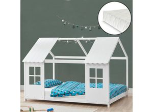 4059438896774 - [encasa] - Kinderbett Tostedt 90x200cm mit Matratze Weiß Weiß