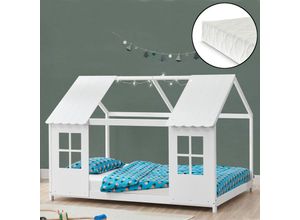 4059438896781 - [encasa] - Kinderbett Tostedt 120x200cm mit Matratze Weiß Weiß