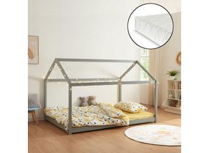 4059438917417 - [encasa] - Kinderbett Cerro mit Matratze 120x200cm Grau Grau