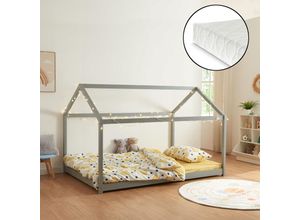 4059438917424 - [encasa] - Kinderbett Cerro mit Matratze 140x200cm Grau Grau