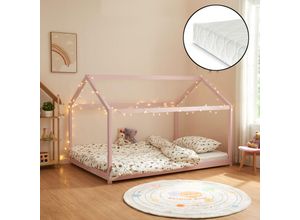 4059438917448 - [encasa] - Kinderbett Cerro mit Matratze 140x200cm Rosa Rosa