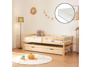 4059438925313 - Doppel-Kinderbett Sonkajärvi mit Matratze 90x200cm Natur [encasa] - Kiefer