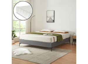 4059438946868 - [encasa] - Doppelbett Lilla mit Matratze Textil 140x200 cm Dunkelgrau