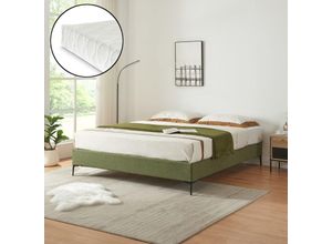 4059438946899 - [encasa] - Doppelbett Lilla mit Matratze Cord 140x200 cm Grün