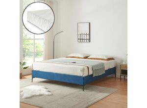 4059438946967 - [encasa] - Doppelbett Lilla mit Matratze Samt 180x200 cm Blau