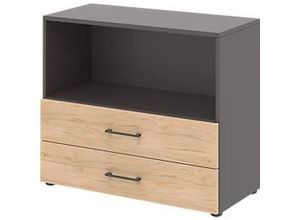 4059484218254 - Home Office Kombiregal TEMPIO aus Holz 2 Einschübe 2 OH B 800 x T 340 x H 720 mm anthrazit Hickory Eiche