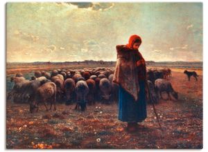 4059745082068 - Wandbild ARTLAND Schäferin mit ihrer Herde 1863 Bilder Gr B H 80 cm x 60 cm Leinwandbild Berufe Querformat 1 St rot Bild Leinwandbild Kunstdrucke Bilder als Alubild Leinwandbild Wandaufkleber oder Poster in versch Größen