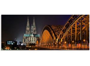 4059745111478 - Glasbild ARTLAND Kölner Dom mit Brücke Bilder Gr B H 125 cm x 50 cm Glasbild Deutschland 1 St schwarz Glasbilder in verschiedenen Größen