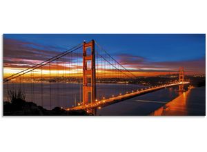 4059745111706 - Glasbild ARTLAND The Golden Gate Bridge am frühen Morgen Bilder Gr B H 125 cm x 50 cm Glasbild Brücken 1 St blau Glasbilder in verschiedenen Größen