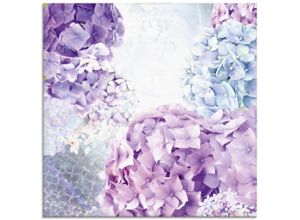 4059745433099 - Glasbild ARTLAND Blau und Pink Hortensie Bilder Gr B H 50 cm x 50 cm Glasbild Blumen quadratisch 1 St lila (blau) Bild Glasbild Glasbilder Bilder in verschiedenen Größen