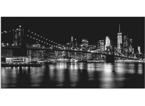 4059745509251 - Wandbild ARTLAND Manhattan Skyline & Brroklyn Bridge Bilder Gr B H 100 cm x 50 cm Alu-Dibond-Druck Amerika 1 St schwarz Bild Kunstdruck Metallbild Metallbilder Bilder als Alubild Leinwandbild Wandaufkleber oder Poster in versch Größen