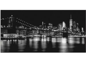 4059745509282 - Wandbild ARTLAND Manhattan Skyline & Brroklyn Bridge Bilder Gr B H 150 cm x 75 cm Alu-Dibond-Druck Amerika 1 St schwarz Bild Kunstdruck Metallbild Metallbilder Bilder als Alubild Leinwandbild Wandaufkleber oder Poster in versch Größen