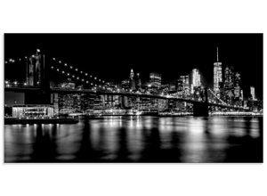 4059745509374 - Glasbild ARTLAND Manhattan Skyline & Brroklyn Bridge Bilder Gr B H 100 cm x 50 cm Glasbild Amerika Querformat 1 St schwarz Bild Glasbild Glasbilder Bilder in verschiedenen Größen