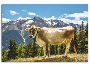 4059745553858 - Wandbild ARTLAND Bergkuh in den Alpen im Sommer Bilder Gr B H 90 cm x 60 cm Leinwandbild Haustiere Querformat 1 St grün Bild Poster Bilder als Alubild Leinwandbild Wandaufkleber oder in versch Größen