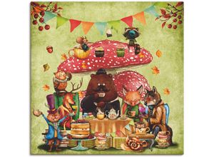 4059745573054 - Wandbild ARTLAND Wald Freunde Fliegenpilz Teetrinken Bilder Gr B H 100 cm x 100 cm Leinwandbild Animal Fantasy 1 St grün Bild Kunstdruck Leinwandbild Kunstdrucke Bilder als Alubild Leinwandbild Wandaufkleber oder Poster in versch Größen